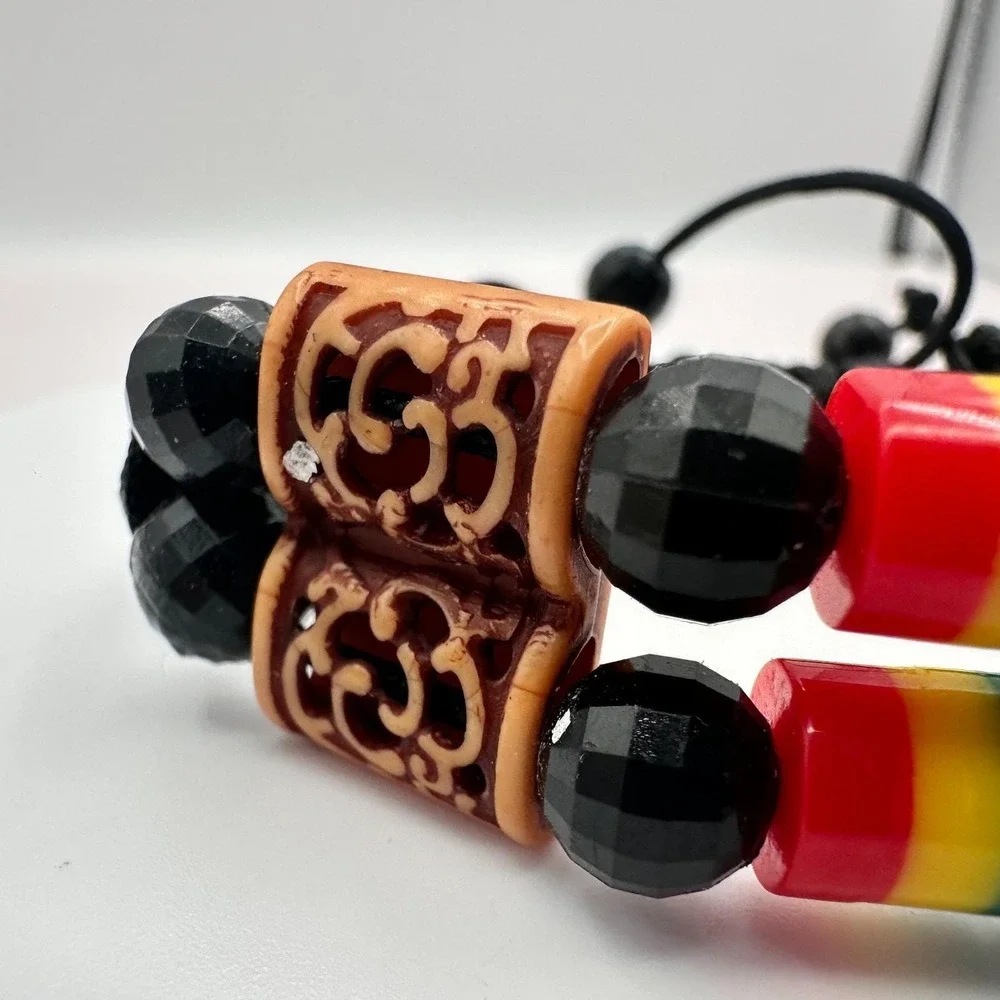 Vintage‎ Y2K Rasta Braided Macrame Beaded Double Strand Bracelet Women's Jewelry